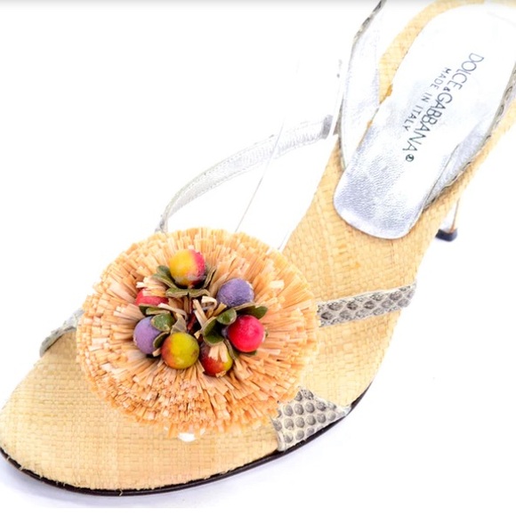 DOLCE & GABBANA shoes Raffia & Fruit Snakeskin Slingback Sandals Heels - Picture 14 of 14
